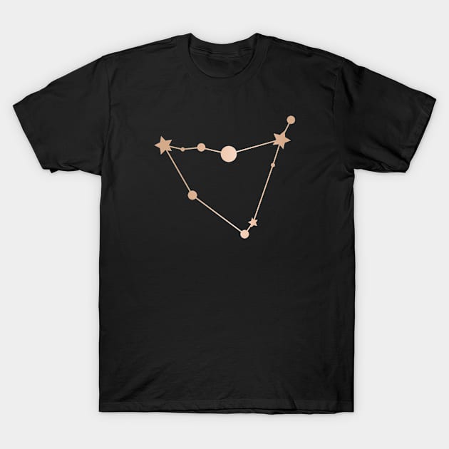 Capricorn Zodiac Constellation in Rose Gold - Black T-Shirt by Kelly Gigi